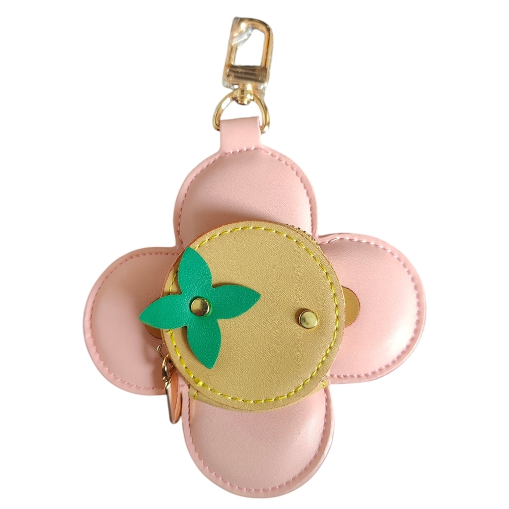 NWT Vivienne Real Leather Flower Coin Purse Bag Charm Keychain